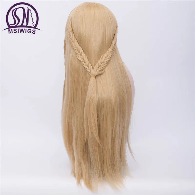 MSI Wigs, Длинные Синтетические парики для косплея, плетеные волосы, блонд, прямой парик, розовая сетка, серебристо-белый, Игра престолов, Плетеный женский парик