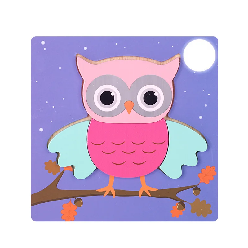 Owl 12 видов стилей детские игрушки Монтессори Деревянные головоломки ручной захват доска Tangram головоломки обучающая игрушка мультфильм автомобиль поезд детский подарок - Цвет: Owl
