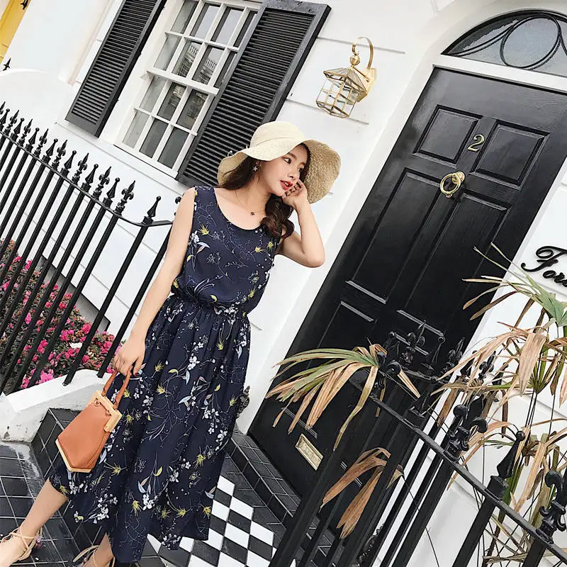 Шифоновое платье Для женщин летнее без рукавов цветочный на бретелях Vestidos