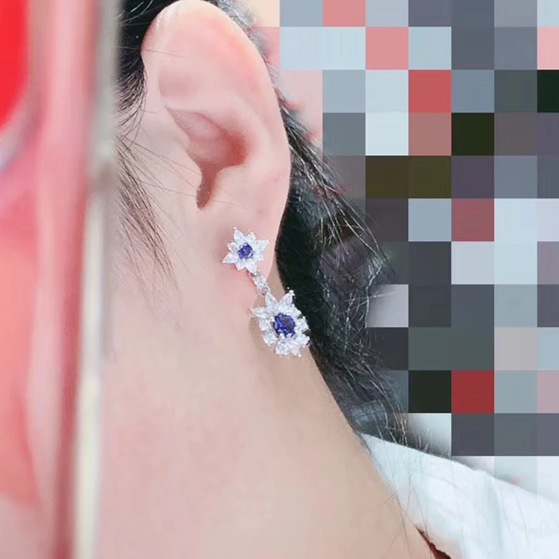 Серьги-подвески из серебра 925 пробы с натуральным сапфиром 4 шт. | Украшения и