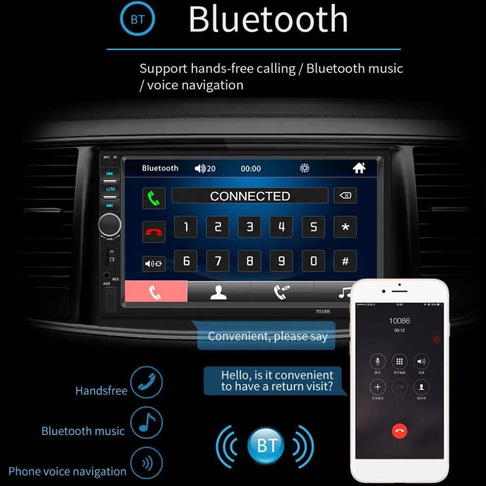 7 Inch 2 DIN Bluetooth In Dash HD Touch Screen Car Video FM Radio Stereo Player Support Mirror Link / Aux Rear View Camera | Автомобили и