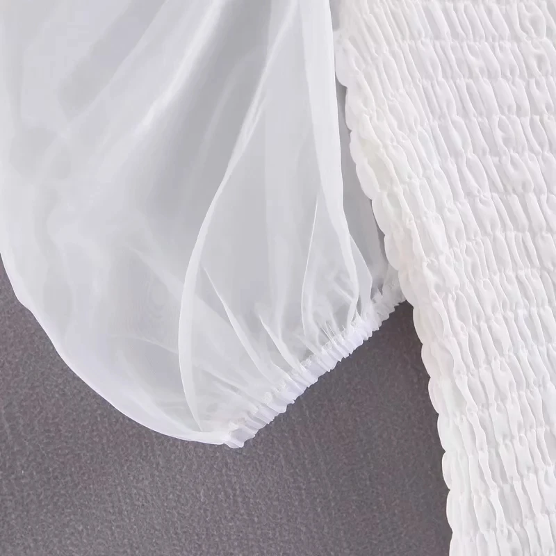 Лето 2019 boho Винтажное с рукавами-фонариками белое платье женское элегантное