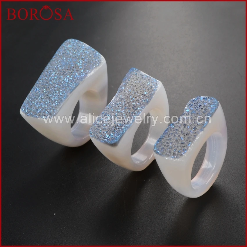 BOROSA 5 шт. кольцо с натуральным кристаллом из титана Druzy ювелирные изделия Drusy