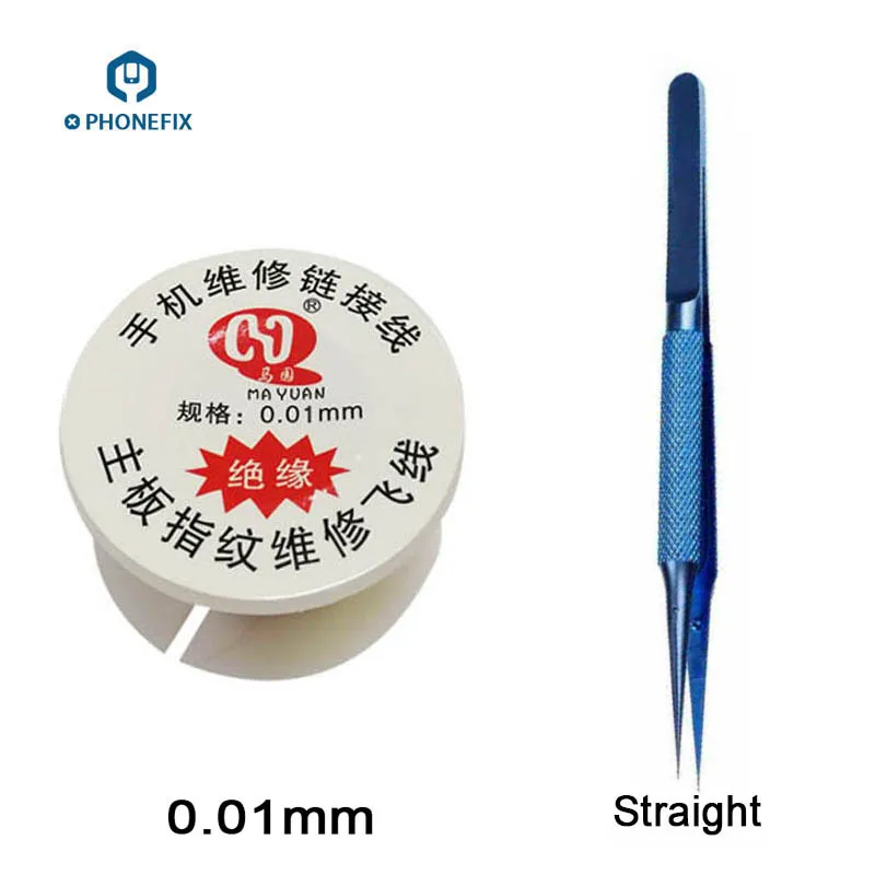 Wire with Straight PHONEFIX 0,01 мм 0,02 мм PCB Соединительная Перемычка провод титановый сплав Пинцет материнская плата для телефона BGA паяльная проволока для ремонта мобильного телефона - Цвет: Wire with Straight