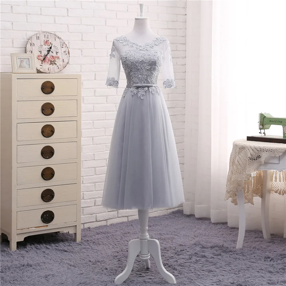 Новые Светло серые платья для подружки невесты длинные кружевные