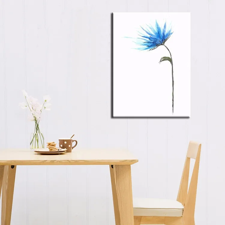 

Simple New Designed Beautiful Blue Flower on Canvas One Flower Oil Painting for Room Decor Modern Abstract Art Wall Pictures