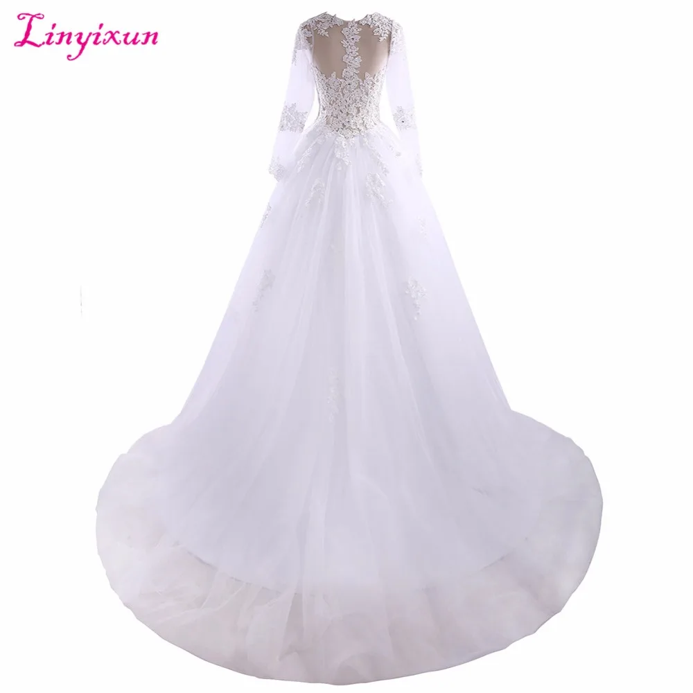 Linyixun/роскошное свадебное платье с длинным рукавом и кружевной аппликацией на