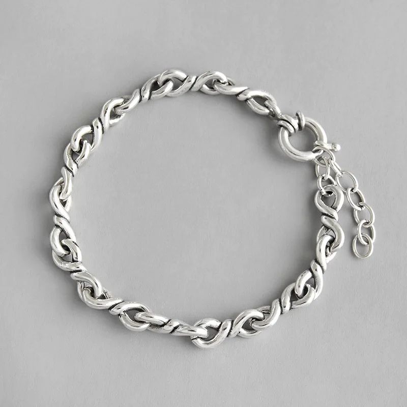 

100% 925 Sterling Silver Punk Rock Men & Women Twisted wire Chain Bracelets & Bangles Hiphop Never Fade Jewelry Gift