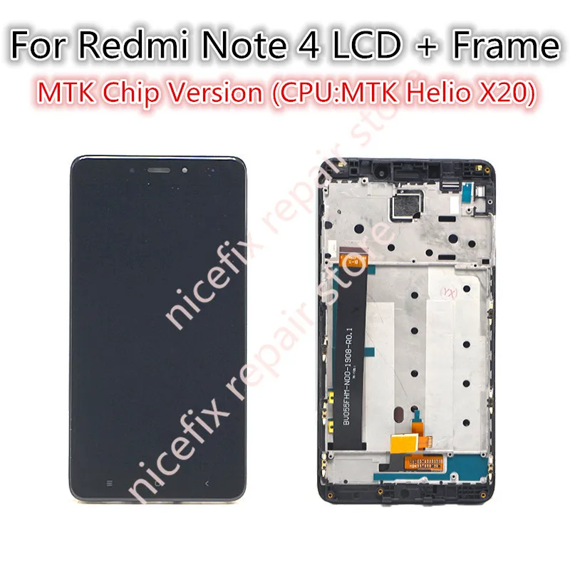 ЖК дисплей с рамкой для Xiaomi Redmi Note 4 MediaTek полный сенсорный экран note4 MTK дигитайзер