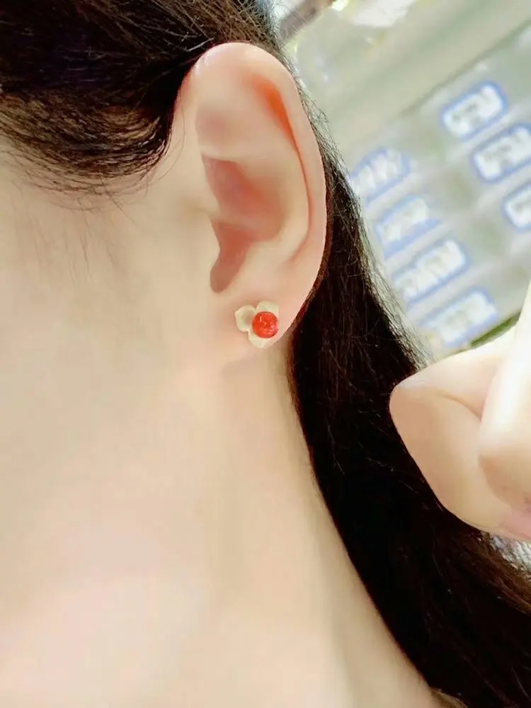 

shilovem 18k rose gold Natural red coral drop earrings fine Jewelry wedding trendy plant gift new 5*5mm myme0505sh