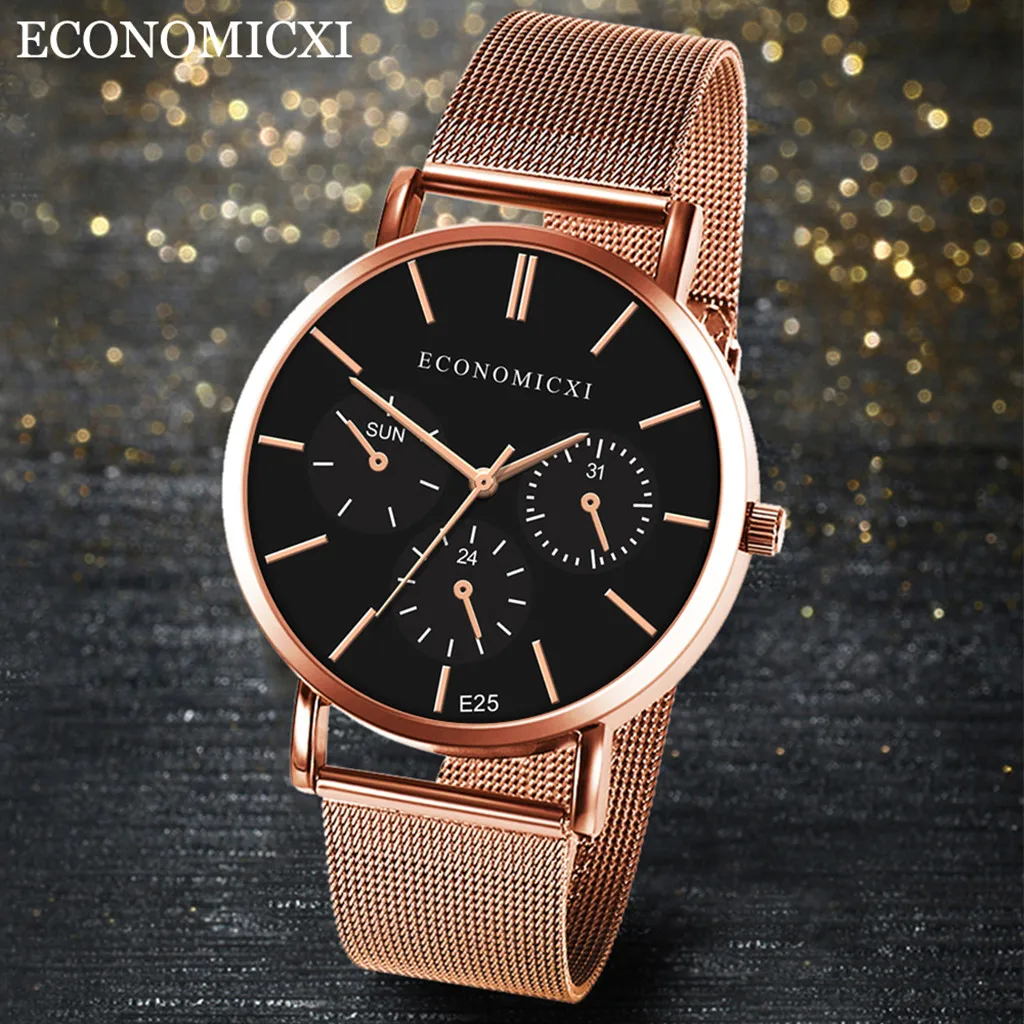 Мужские модные часы reloj hombre, простые часы из нержавеющей стали с тремя глазами, маленький циферблат, мужские кварцевые часы