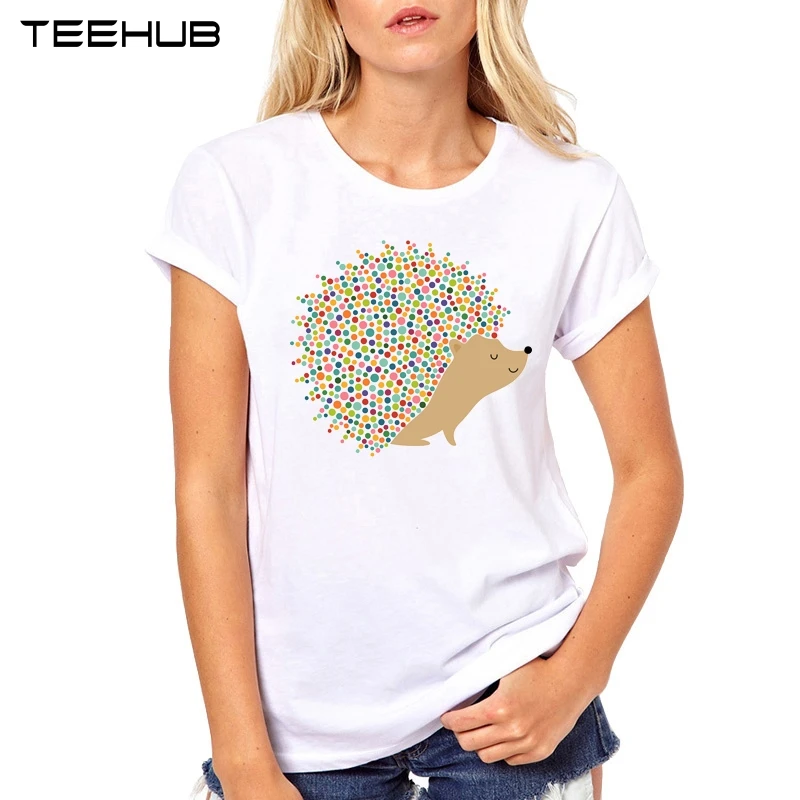Женская футболка с принтом ежа TEEHUB Повседневная коротким рукавом новинка