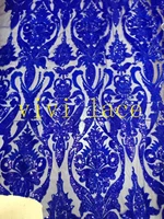 xin003 royal blue luxury french embroidery sequin floral mesh tulle lace for weddingevening dressparty