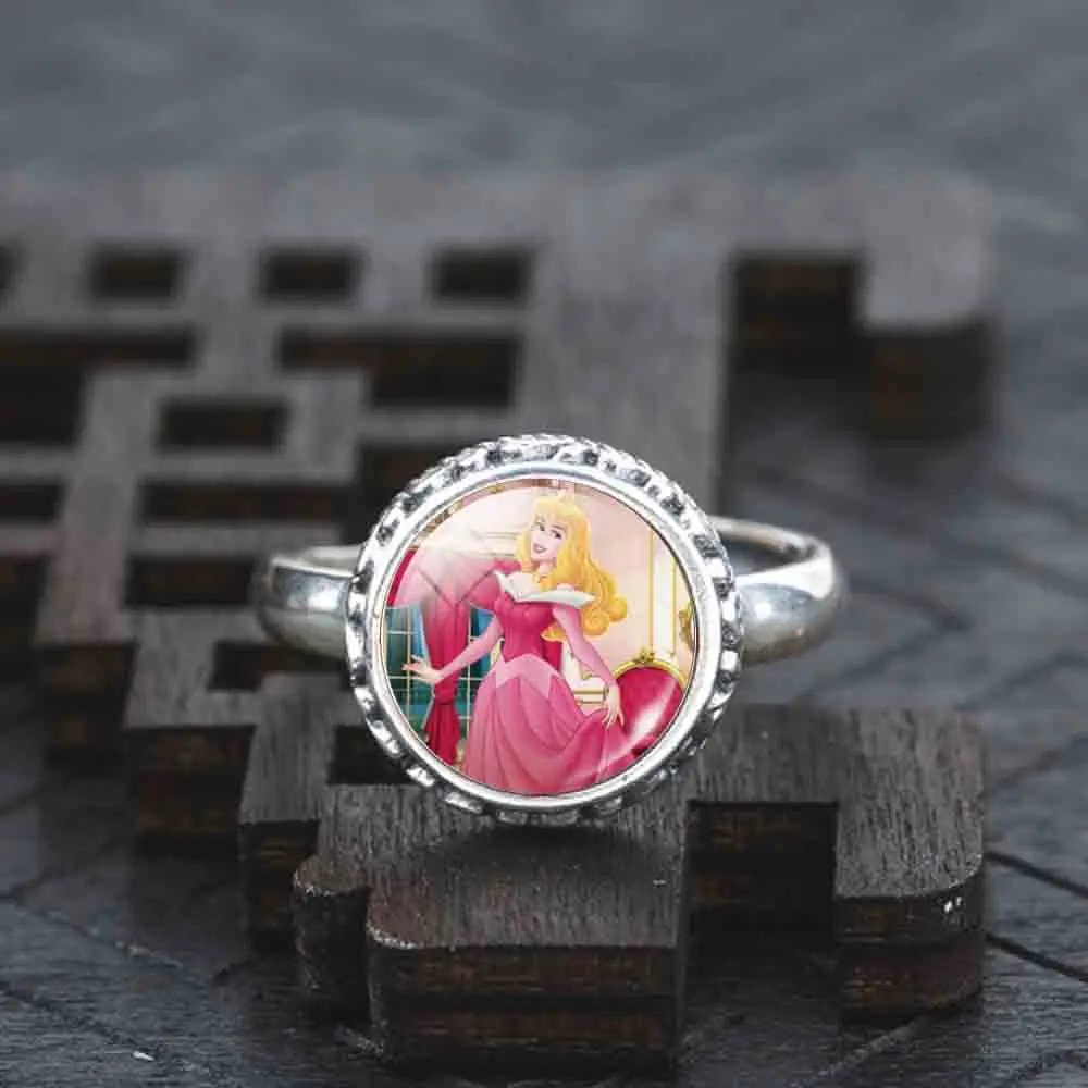 

Silver Color Sleeping Beauty Real Solid 925 Sterling Silver Ring Anime Movie Glass Ring Choker Charm Jewelry