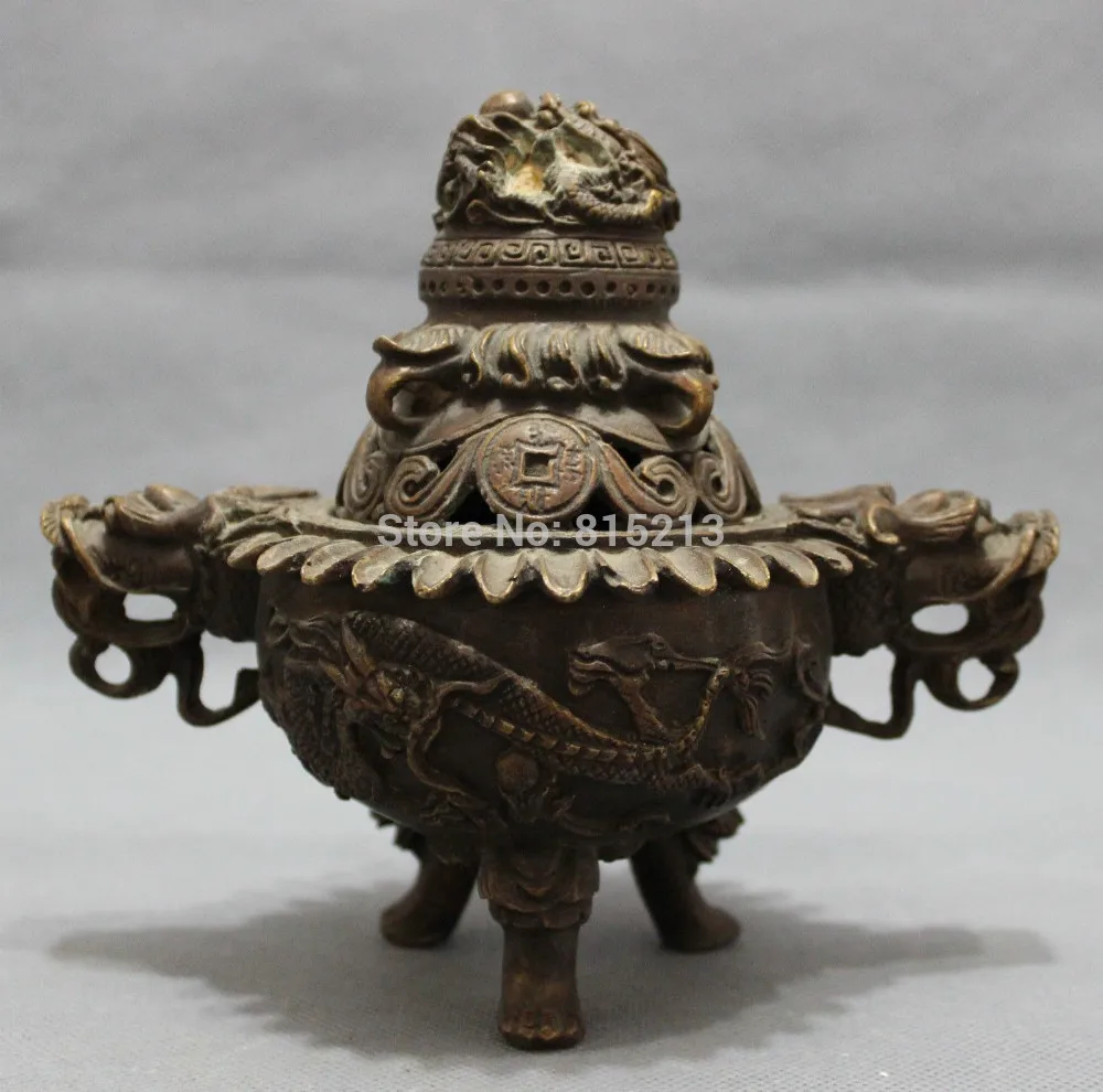 

bi001045 Chinese Bronze Myth Dragon Head Statue Tibet Buddhism Incense Burner Censer