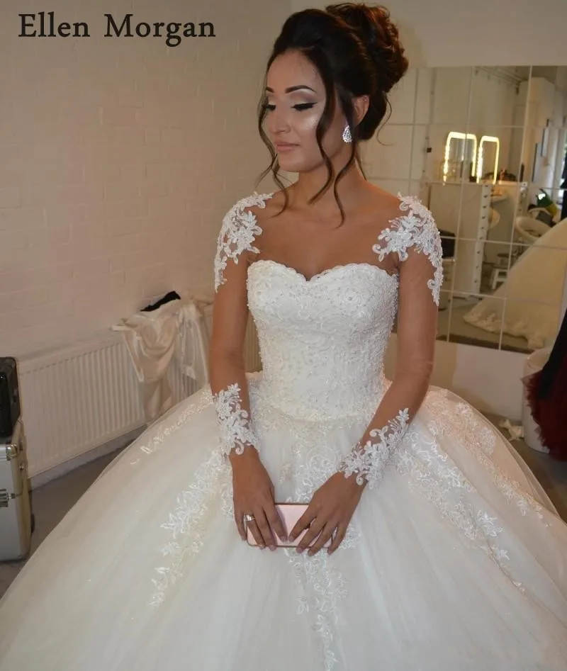 Кружевные бальные платья с длинными рукавами свадебные 2019 Vestido De Noivaf для девочек