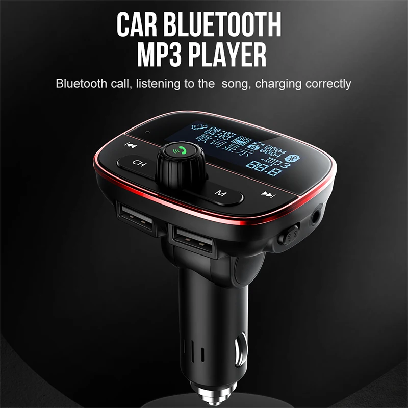 

Vehemo 12V-24V Dual USB FM Transmitter TF Card Mic for Bluetooth Music Receiver Lyrics Display Portable Stereo Automobile