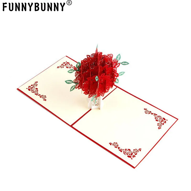 FUNNYBUNNY красная роза букет 3D всплывающие поздравительные открытки на все случаи