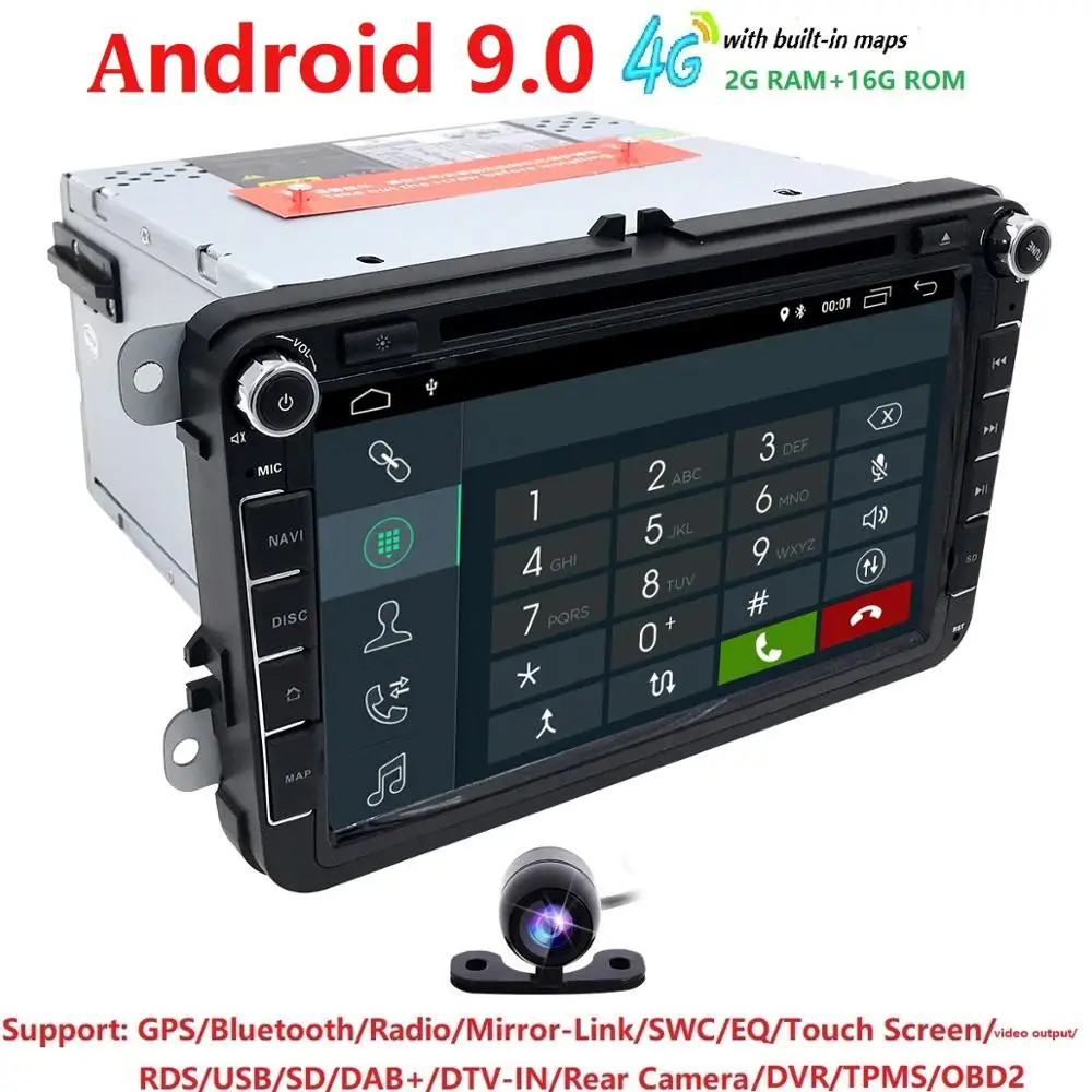 2din Quad код Android 9,0 HD " Автомобильный dvd-плеер для V W passat b6 golf 4 5 tiguan volkswagen polo skoda octavia 2 навигационный GPS радиоприемник