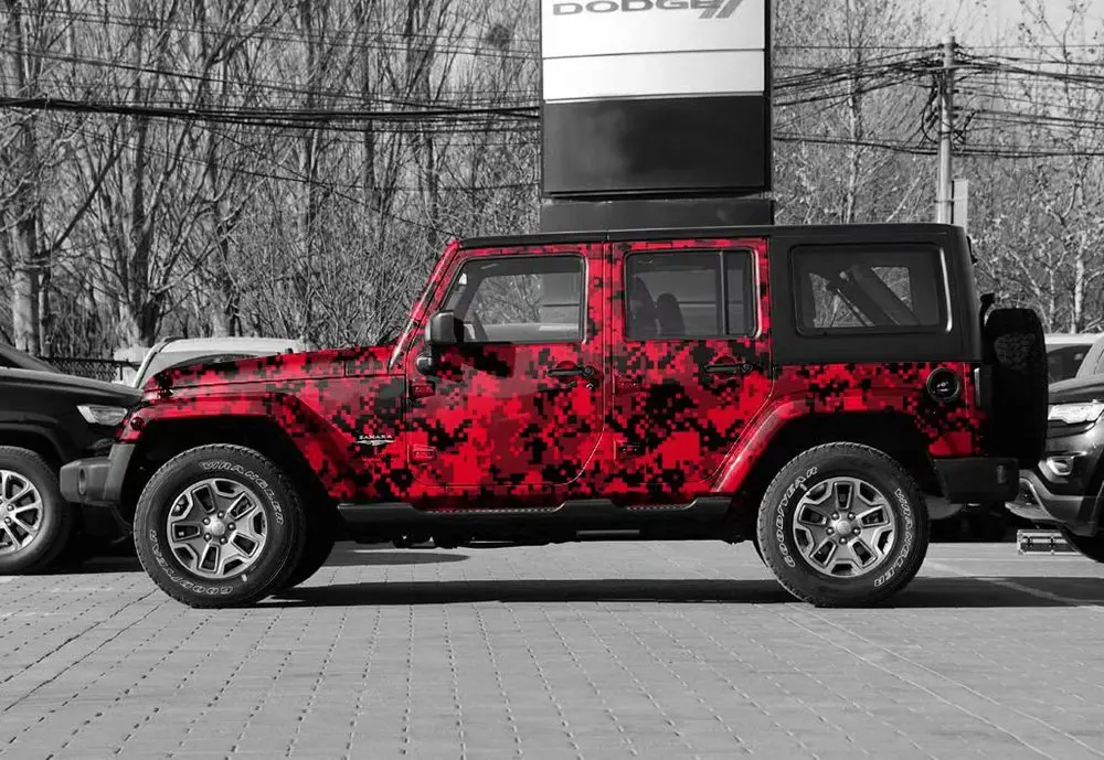 Цифровой красный камуфляж виниловая наклейка для автомобиля обертывание