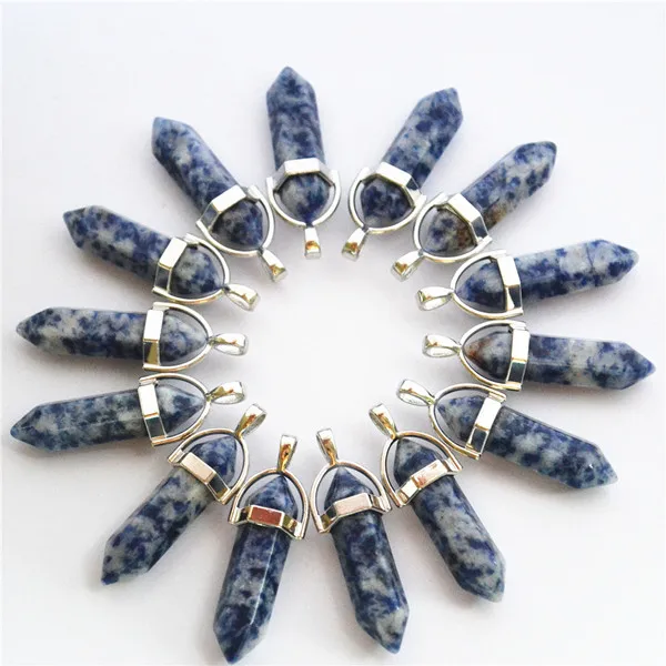 Sodalite Новинка, лучшие продажи, натуральный камень, кристалл, столб, точечные подвески и ожерелья для изготовления ювелирных изделий Diy, 12 шт./лот - Окраска металла: Sodalite