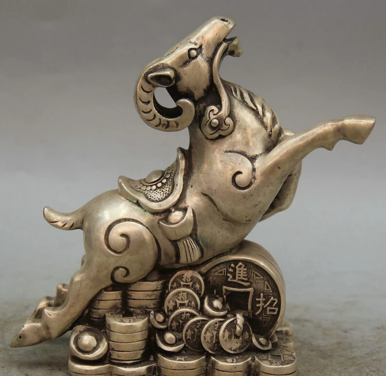 

fast shipping USPS to USA S1959 7" Chinese Silver Folk Wealth Fengshui Zodiac Year Sheep Goat Statue Sculpture