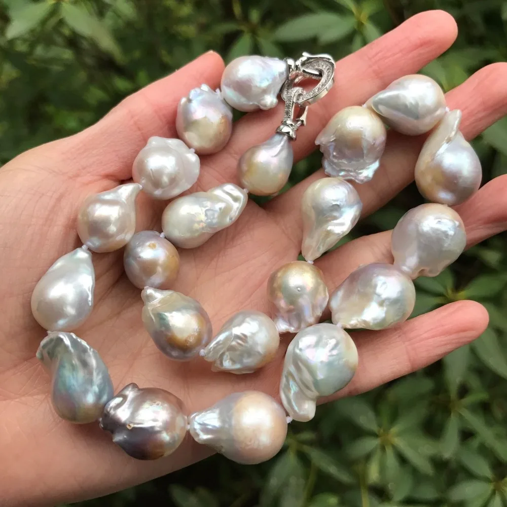 

Z4511 Baroque Pearl Necklace 15-18mm Large Baroque Pearl Necklace 18inch High Luster