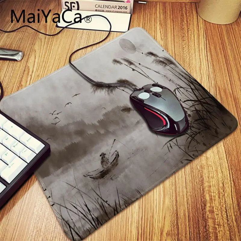 Lock Edge 25x29cm Maiyaca китайский пейзаж живопись резиновая мышь Прочный Коврик для мыши на стол коврик для мыши Высокое качество DIY картина с краем блокировки - Цвет: Lock Edge 25x29cm