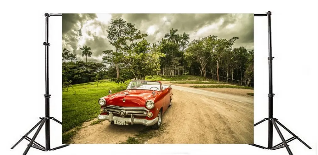 

Photography Backdrop Outdoor Red Vintage Cars Nature Landscape