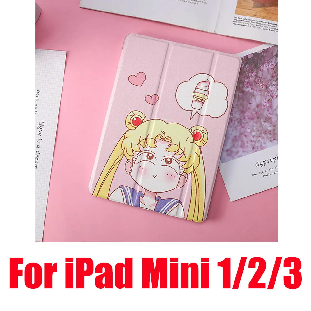 Ice Cream Mini 1 2 3 Милые Чехлы Сейлор Мун для iPad 2/3/4 Mini 1 2 3 4 5 Air 1 2 10,5 Pro 9,7 10,5 мягкий кожаный чехол для планшета - Цвет: Ice Cream Mini 1 2 3