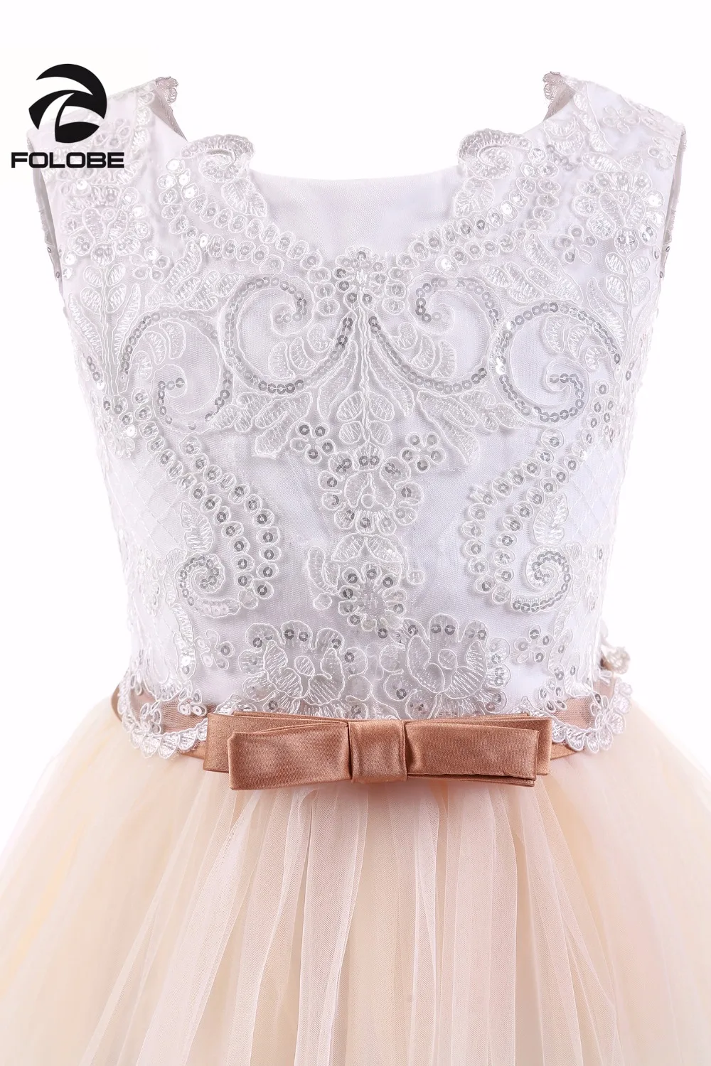 Свет Шампанское кружева Vestidos Блестки Бусы для девочек в цветочек платья свадьбы