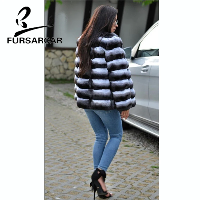 FURSARCAR Regular Long Real Fur Coats Women Fashion New Rex Rabbit Fur Jacket With Fur Collar Luxury Winter Thick Warm Fur Coat