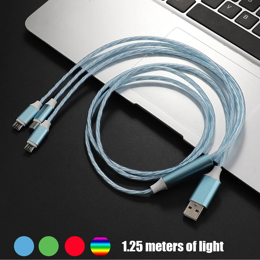 Кабель Micro USB/type C/Lightning 3 в 1 светодиодный кабель с током для зарядки iPhone huawei Sumsung смартфонов