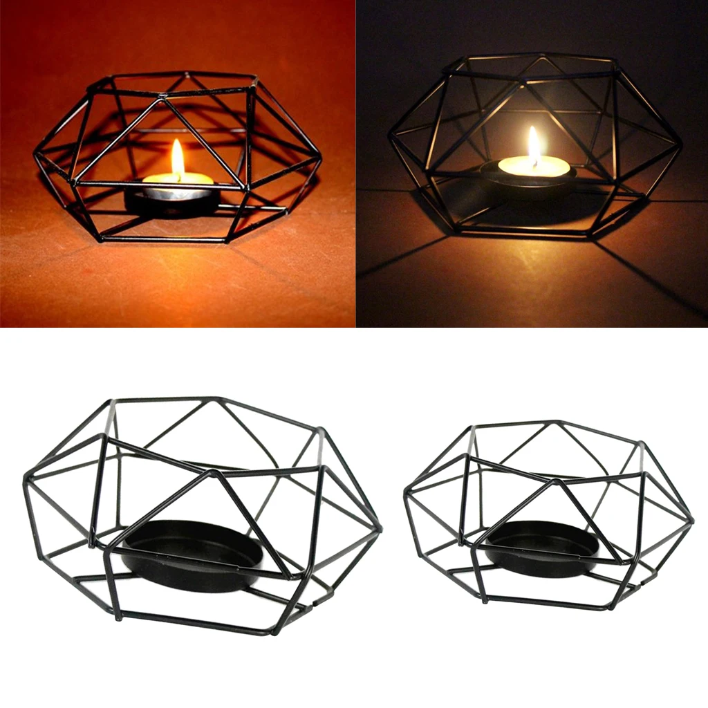 3D BLACK HOLLOW GEOMETRIC candle tealight holder wedding decorations tabletop lighting accessories S + L