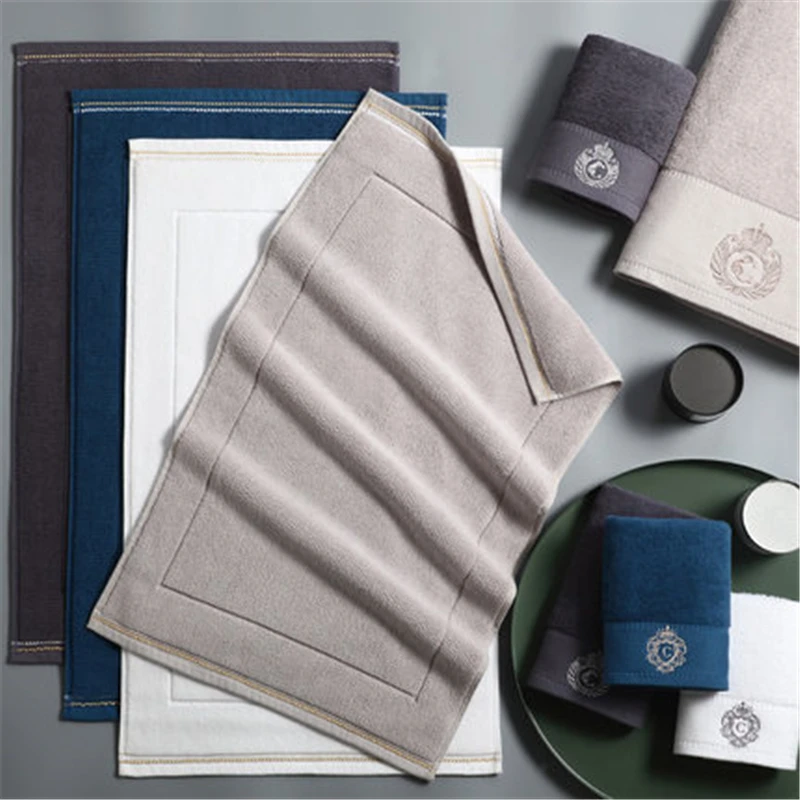 

LCTMMYGS Five star hotel pure cotton bathroom door mat pure cotton home kitchen bathroom solid color jacquard door mat