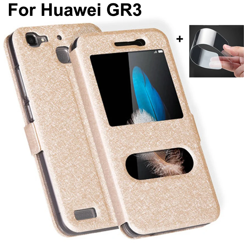 Кожаный чехол с передним окном для Huawei GR3 телефона GR 3 G R 2015 5 0 дюймов задние чехлы