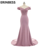 new arrival pink v neck cap sleeve vintage lace appliques beaded mermaid bridesmaid dresses party gowns vestido de festa