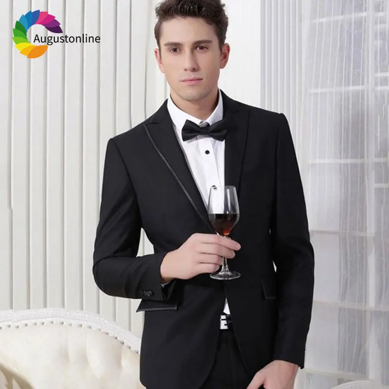 

Latest Designs Peaked Lapel Black Men Suit Wedding Suits Slim Fit Groom Tuxedo Custom Made Groomsmen Suit 2 Pieces Jacket Pants