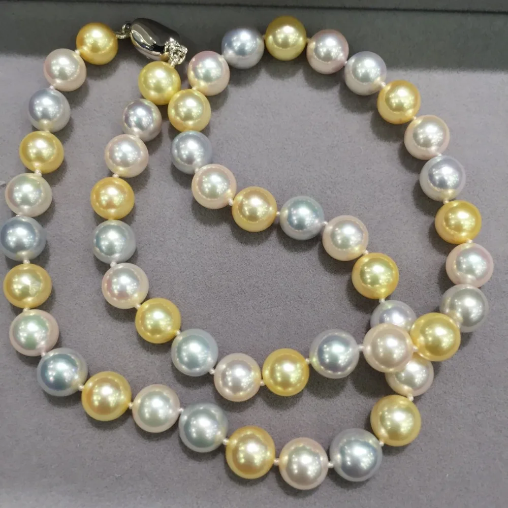 ?? 8〜8.5ミリメートル自然海水真珠チョーカーネックレスマルチカラーアコヤ真珠ネックレスクラシックファッション女性ジュエリー