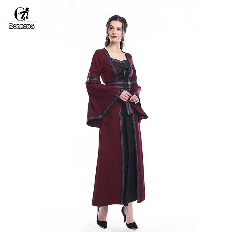 ROLECOS 2018 Новое поступление женские европейские ретро длинные синие платья эпохи