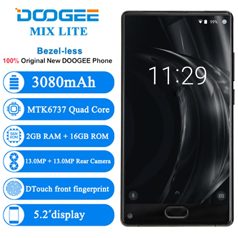 DOOGEE Mix lite 5 2 &quotБезель мобильный телефон Andorid mtk6737 четыре ядра 7 0 ГБ 16 13MP двойная