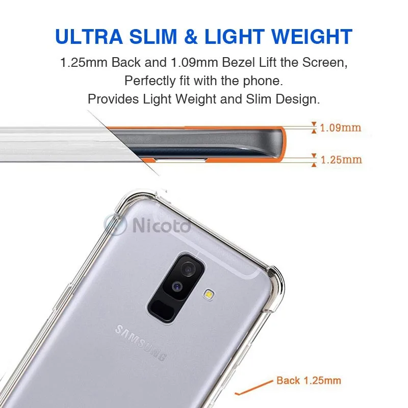 Мягкие чехлы для Samsung Galaxy A8 2018 plus ультратонкая задняя крышка прозрачный