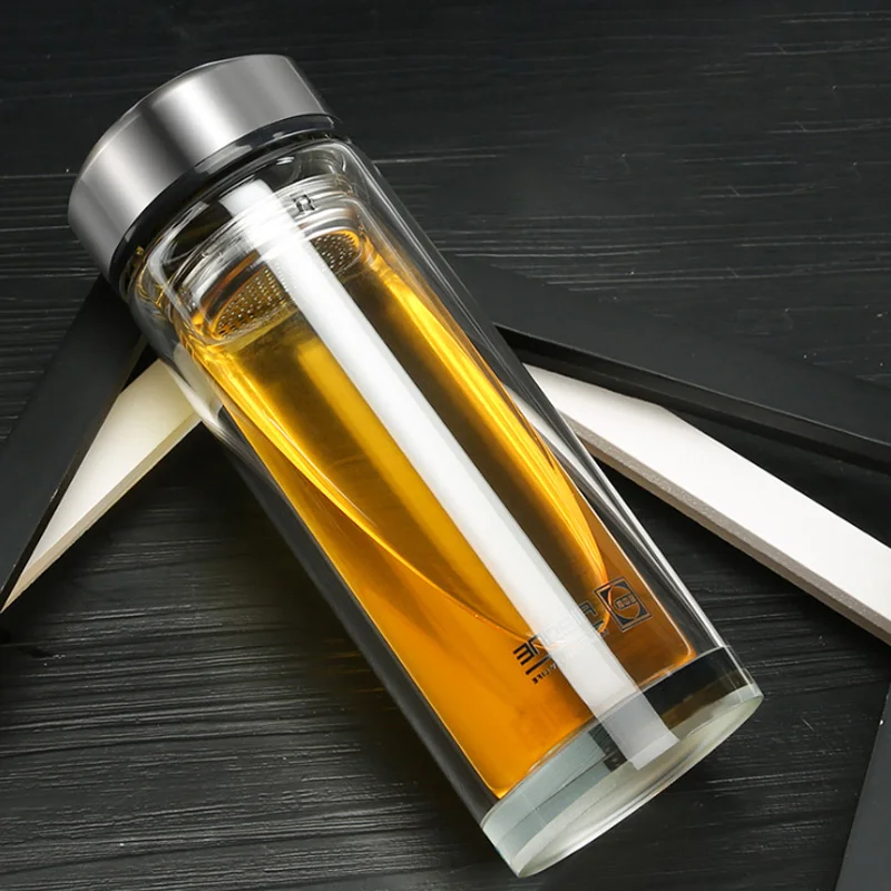 320ml 280ml Business Type Water Bottle Glass Bottle With Stainless Steel Tea Infuser Filter Double Wall Glass Sport Water Tumble - Цвет: c