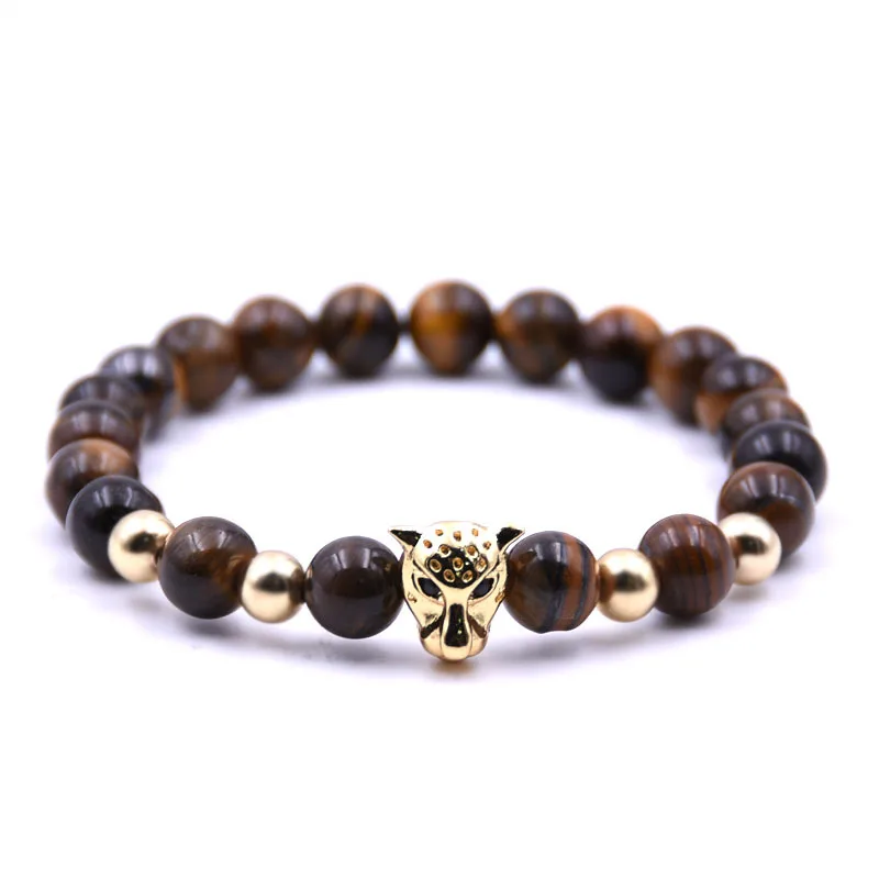 Dropship Gold Leopard Head Tiger Eye Bead Buddha Bracelet For Men Fashion Male Punk Jewelry Bracelets & Bangles | Украшения и
