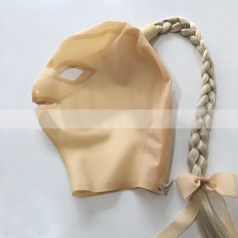 Babypink латексные капоты, Потрясающие мужские и женские маски для косплея, резиновые женские Вечерние Маски с капюшоном и косичкой на молнии сзади, S-LM226 ручной работы