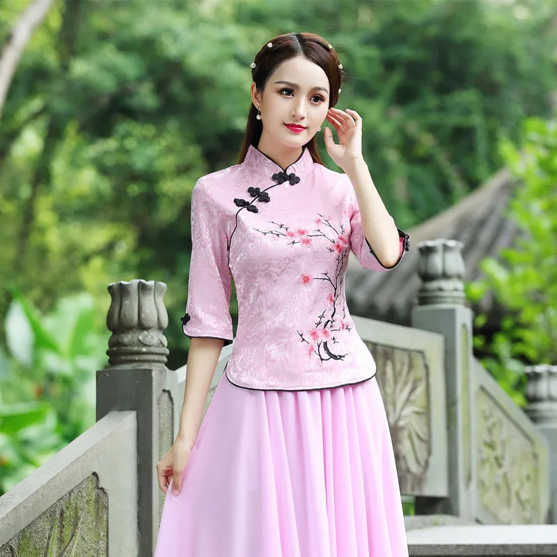 2019 Весна и лето новые женские вышитые тонкие для похудения модные рубашки