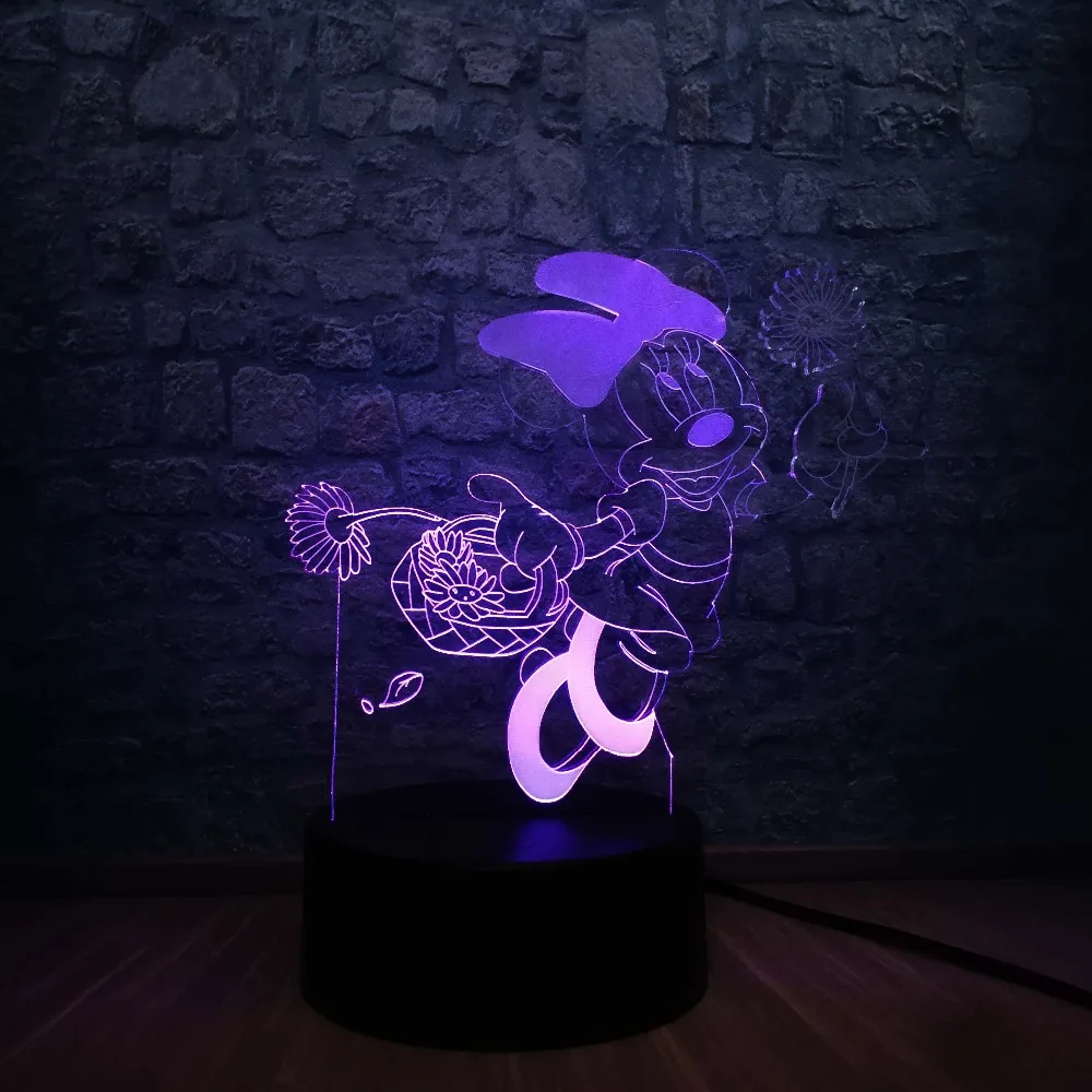 Креативный 3D светодиодный светильник с изображением Минни Маус разноцветный