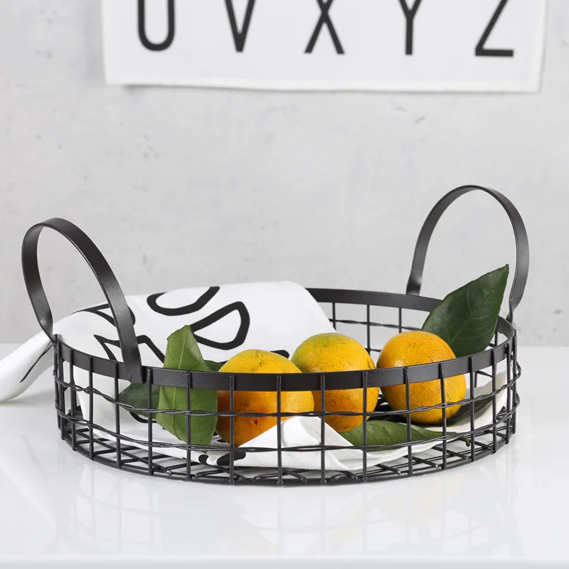 ins black Food fruit metal Nordic Modern kitchen magazine book bread Storage Basket Industrial Style table Wire sundries | Дом и сад