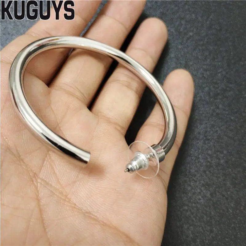 KUGUYS золотые серебряные круглые большие серьги для женщин ювелирные изделия трендовые винтажные Гипербола металлические серьги-обруч вечерние аксессуары Brincos