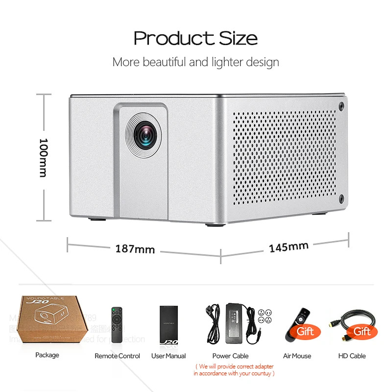 Aon Full HD проектор J20, 1920*1080 P, Android wifi, аккумулятор 10000 мАч, портативный DLP проектор. Поддержка 4K 3D Beamer